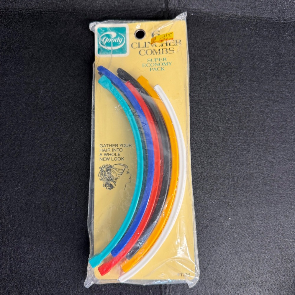 1987 Vintage Goody Clincher Combs Super Economy Pack 6 Banana Clips 80s Hair